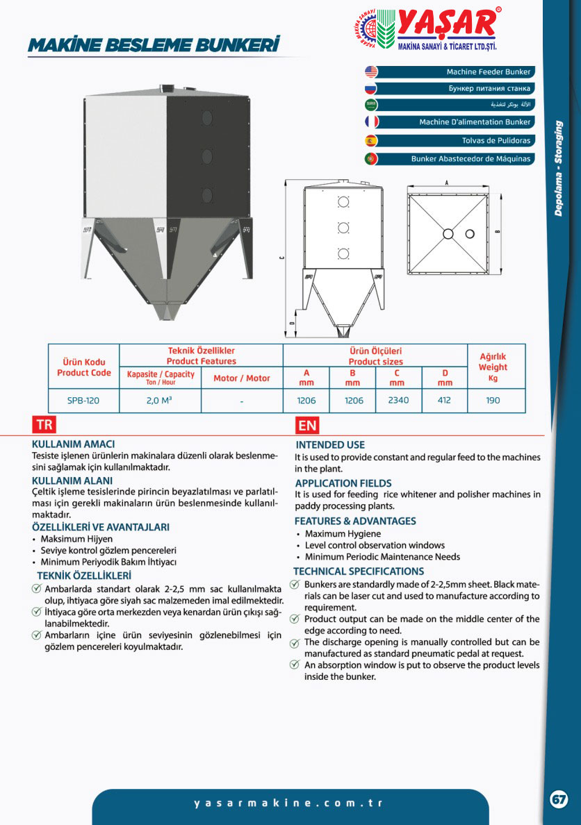 Makine Besleme Bunkeri katalog sayfası